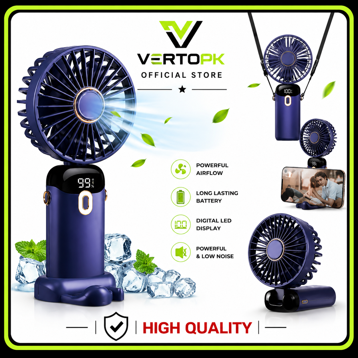 BreezeMax Pro™ – Foldable Rechargeable Turbo Handheld Fan with Digital Display