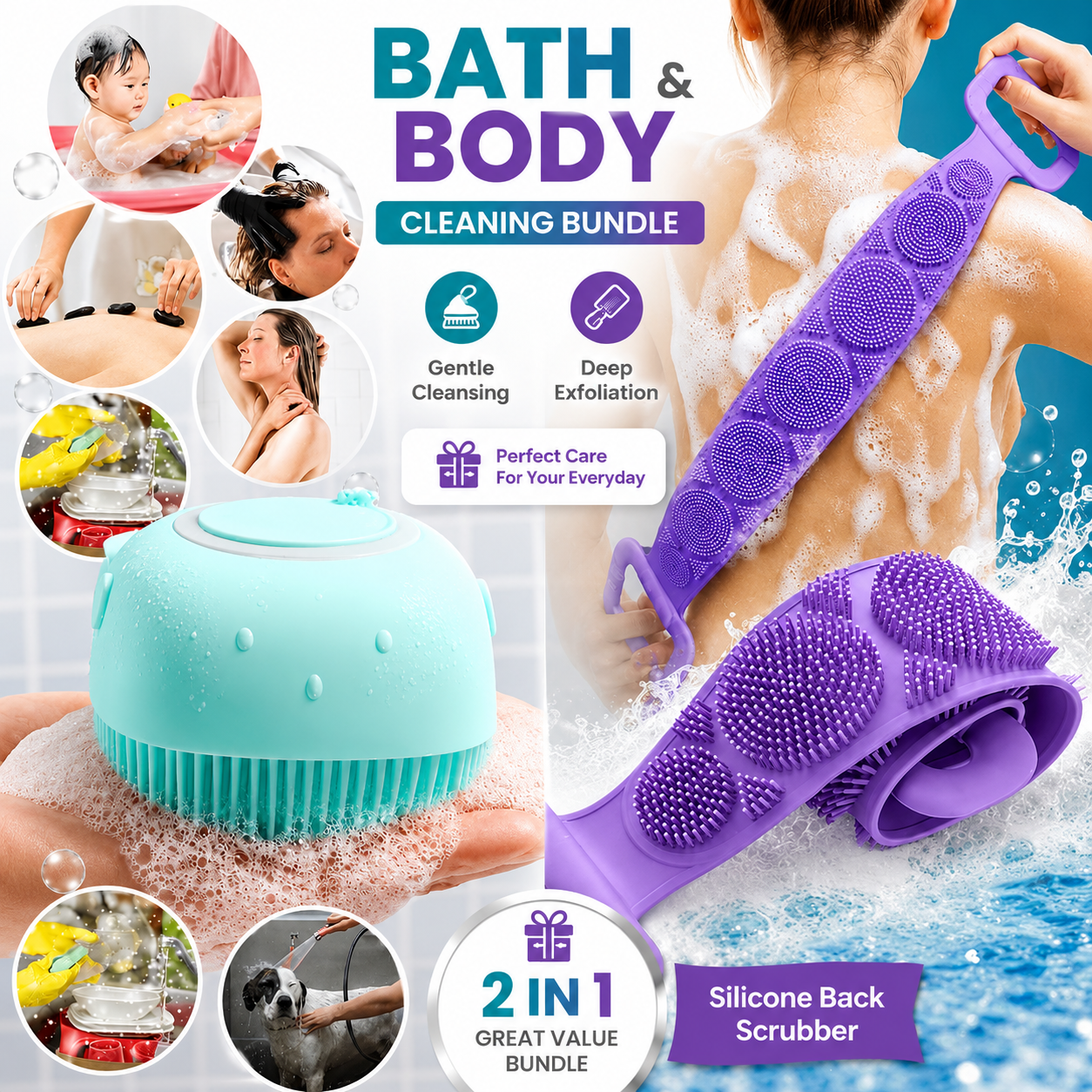 GlowScrub Pro™ 2-in-1 Silicone Bath & Body Care Bundle