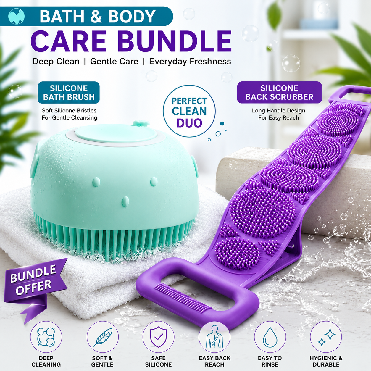 GlowScrub Pro™ 2-in-1 Silicone Bath & Body Care Bundle