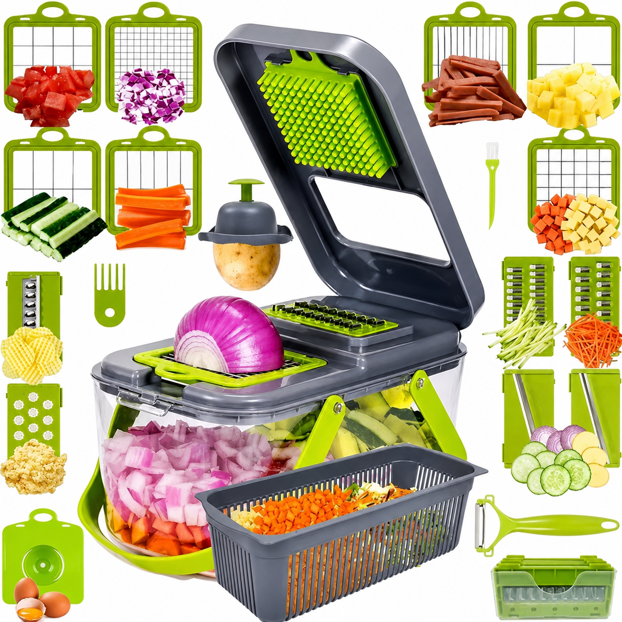 22-in-1 Vegetable Chopper & Slicer Set - Versatile Mandoline Cutter for Kitchen - Multi Blade Potato Peeler & Salad Maker - Easy to Clean Food Processor with Hand Protector - Premium Kitchen Gadget Set