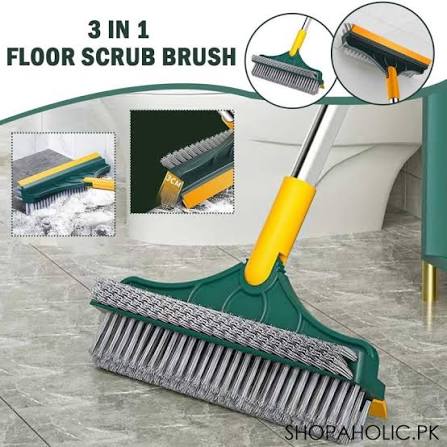 3 in 1 Floor Scrub Brush with Long Handle & Squeegee